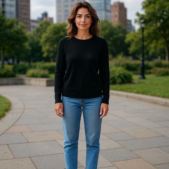 St John Basics Crewneck Sweater Womens Large Black Santana Knit Zip Vintage USA - Picture 1 of 10